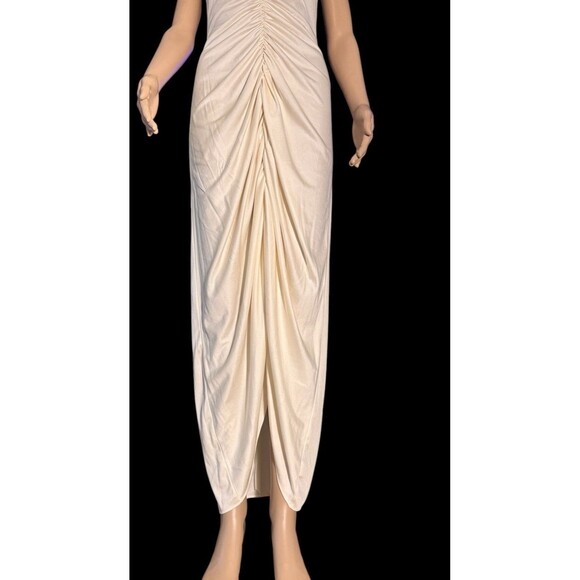 VTG 70s Woolite Maxi Dress White Pleated Asymmetrical Dress Cottagecore Marylin - Picture 15 of 16